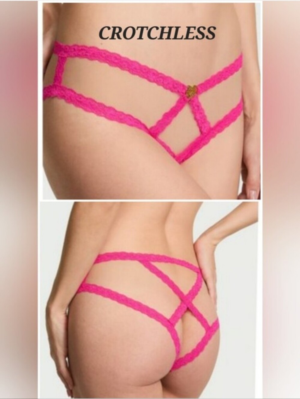 Victoria's secret Very Sexy Rose Hardware Lace Strappy Crotchless Cheeky Panty L